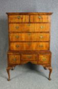 Chest on stand, early Georgian figured walnut with satinwood string inlay. H.158 W100. D.54.cm.
