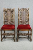 Hall chairs, pair C.1900 walnut in the 17th century style. H.119cm.
