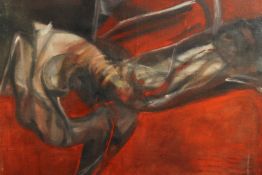 Oil on canvas. Inspired by the works of Francis Bacon and signed 'Bacon' on the back. H.74 x W.87