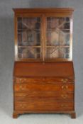 Bureau bookcase, Georgian mahogany in two sections. H.223 W.121 D.56cm.