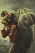Oil on canvas. Young woman and child. Signed Gyan. Twentieth century. H.95 W.64 cm.