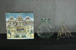 A vintage Liberty calendar box with 25 drawers. Also, a glass vase and fruit rack. The calendar