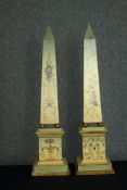 A pair of large metal hand painted Obelisks with delicate floral decoration. Each 80 cm in height.