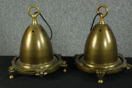 Industrial lighting. A pair of modern ceiling lights in the shape of portholes. Each measure H.34