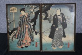A pair of Japanese woodcut prints. Portraits. Signed with the artist's seal. Framed and glazed. Each