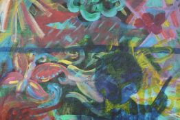 Acrylic on canvas. Titled 'Yoko Ono'. Signed 'V.F' and a Hungarian label on the back and a price