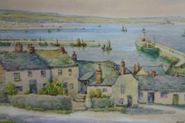 Thomas Herbert Victor (British. 1894-1980). Watercolour. Newlyn, Cornwall. Framed and glazed. H.43