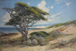 Oil on canvas. Beach scene. Signed indistinctly lower right. In a heavily decorated gilt frame. Late