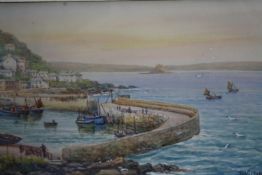 Thomas Herbert Victor (British. 1894-1980). Watercolour. Cornwall harbour scene. Signed lower right.