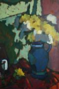 Expressionist style painting. Flowers in a vase. Signed 'Mann' and dated 1972. Framed. H.80 W.68 cm.