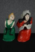 Pottery. Two theatrical figures. Signed and dated 1990. The largest measures H.30cm.