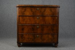 Chest of drawers, 19th century Continental flame mahogany. H.97cm W.100cm D.56cm