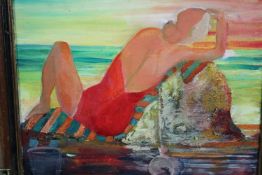 Oil on board. Bathing women. Unsigned. Framed. H.49 W.59cm