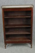 Dwarf open bookcase, 19th century French walnut with marble top. H.113 W.79 D.27cm.