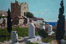 L.W. Napier. Watercolour. Classical ruins. With gallery label on the back. Framed. H.40 W.48 cm.