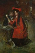 Russian Art. Cafe scene. In a gilt decorated frame. Signed bottom right and again on the back. Dated