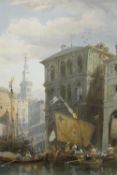 After James Holland (1799–1870). Watercolour painting. Venetian canal scene. Framed and glazed. H.63