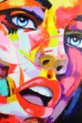 A large acrylic portrait on canvas. Signed indistinctly bottom right. H.120 W.100 cm.