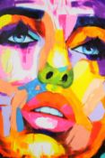 A large acrylic portrait on canvas. Indistinctly signed bottom right. H.120 W.100 cm.