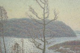 Russian Pointillist style painting. Oil on board. With a label on the back with the artists details.