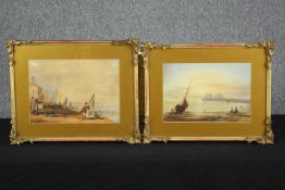 Pair of watercolour seascapes in matching frames. Signed indistinctly bottom left. Each measures H.