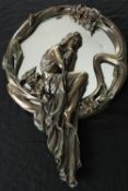 Wall mirror, Art Nouveau style moulded frame. H.71 W.49cm. (Will need reassembly).