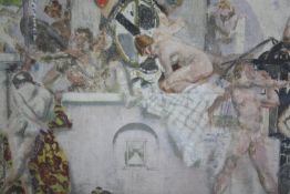 Renaissance style painting. Oil on canvas. Signed Charles Elms? Framed and glazed. H.43 W.38 cm.