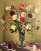 Joop Stierhout, Dutch, (1911 - 1997), a framed oil on canvas of a still life of a vase of
