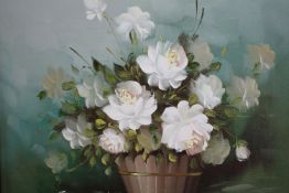 Oil painting on canvas. Still life, flowers. Signed 'Robert Cox' bottom right. Framed. H.42 W.50 cm.