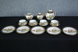 A late 20th century Japanese egg shell hand painted tea set. Incomplete. With a teapot, sugar