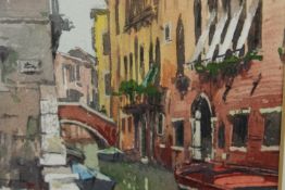 George Busby (British 1926 - 2005). Watercolour titled 'Venice'. Signed in pencil. Framed and