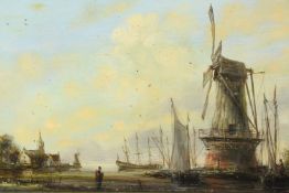 Oil painting on board. River landscape. Signed with the artist's monogram. Very likely Rotterdam