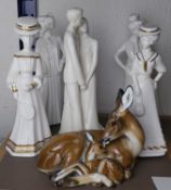 Rosenthall deer and faun, plus Spode figures.