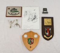 From the collection of General Botting. Riding spurs, four military plaques and framed picture