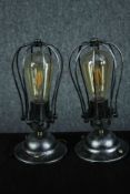 A pair of industrial style lamps with filament bulbs. H.26cm. (each)
