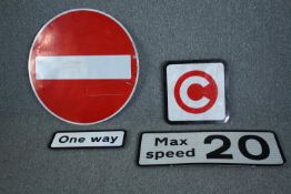 Four old road signs. Dia. 70 cm. (largest)