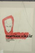 Beatrice Lillie portrait. Watercolour and pencil. Framed. Under cracked glass. H.54 W.46 cm.