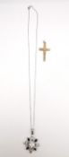 A 9ct yellow gold cross pendant with engine turned design along with a 9ct white gold cubic zirconia