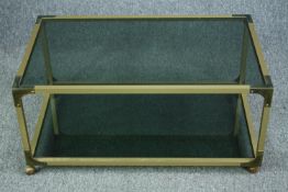 Coffee table, metal framed with smoked glass. H.38 W.82 D.49cm.