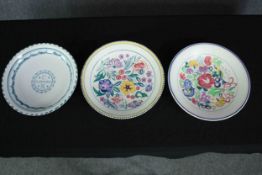 Three Chargers one made by Rye and two by Poole Pottery. The Rye plate with 'Love from the Oliver's'