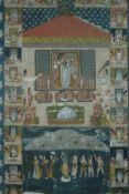 Hinduism. A large Indian painting of Shreenathji (Krishna) on fabric. Well detailed and populated