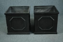 A large pair of early 19th century style faux lead planters in fibreclay. H.55 W.55 D.55cm. (each)