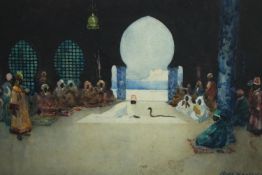 Hans Jacob Hansen (British. 1853-1947). RSW 1906-13. Watercolour. Snake charmer. Paper mounted on