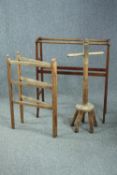 Two C.1900 towel rails and an old washing dolly. H.88 W.76cm. (largest)
