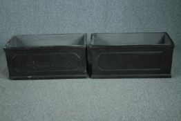A pair of 19th century style faux lead planters in fibreclay. H.36 W.80 D.35cm. (each).