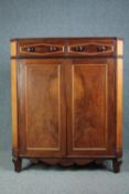 Cabinet, 19th century Continental flame mahogany. H.148 W.124 D.54cm. (Rear leg damaged as shown).