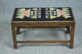 Footstool, vintage oak. H.34 W.61 D.31cm.