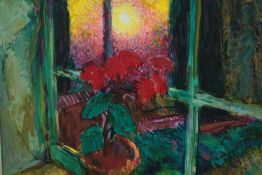 Oil painting on board. Still life flowers. Framed. H.58 W.65cm.