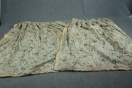 A matching pair of lined silk mix curtains. Embroidered with pomegranates, figs and flowers. H.220.