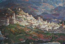 Josephine Haswell Miller (British. 1890-1975). Oil on board. A walled townscape, probably Italy.